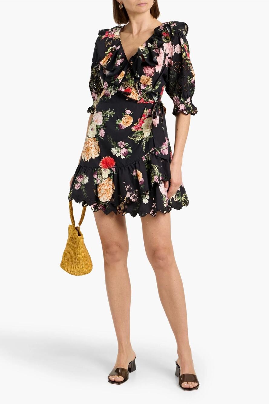 Camilla Floral-Print Cotton-Poplin Mini Wrap Dress